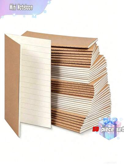 50 Pcs, Small Size Kraft Paper Pocket Notebook - Perfect For Travel, School, And Office - Unlined Blank/Horizontal Pages -5.12 X 3.54 Inches - Diary, Shorthand Book - Brown Cover Back To School Supplies