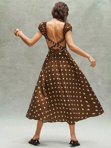 Bohemela 女士休闲波点露背连衣裙 - 棕色 - 查看 7