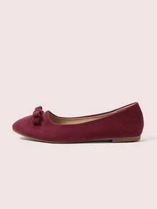 CUCCOO DOLLMOD 蝴蝶结可爱女士平底鞋 - 酒紅色 - 查看 2