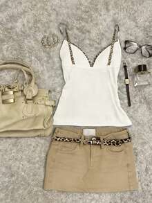 Glimmora 女士修身拼接吊带背心 - 白色 - 查看 2