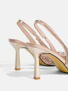CUCCOO TILAWA Pointed Toe High Heel Rhinestone Wedding Shoes, Closed Toe Champagne Formal Party Pumps For Christmas - Champagne - View 12