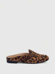 CUCCOO BIZCHIC Women Shoes Leopard Print Brown Suede Metal Decorative Round Toe Flat Bottom Daily Versatile Commuter Closed Toe - Leopard Brown - View 4