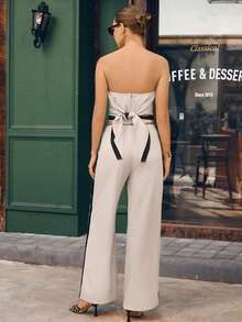 Opuloom 女士春夏两件套：黑色撞色无袖上衣配细围巾，下身搭配直筒裤，时尚百搭 - 彩色 - 查看 3