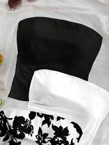 Soleia Plus Size Women Solid Color/Printed Tube Top, Suitable For Summer - Black and White - View 4