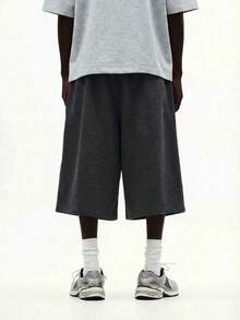 SUMWON Men's Relaxed Wide Leg Cropped Sweatpants With Drawstring Waist Casual Lounge Streetwear Pants - Dark Grey - View 2