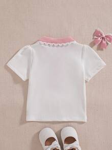 Souflis Souflis 法国新款夏季女婴短袖休闲POLO衫，粉色撞色领口饰以精致蝴蝶结刺绣，春夏款 - 彩色 - 查看 4