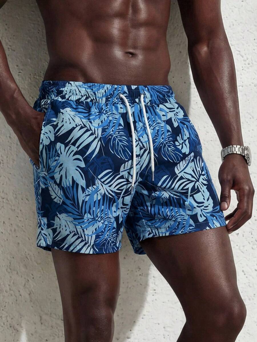 Manfinity Swimmode Men's Drawstring Waist All-Over Print Casual Beach Shorts - Multicolor - View 1