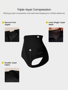 GLOWMODE Sweatmode 3.0 High-Rise Tummy Control Sweat-Wicking Front Zipper Mesh Lining Anti-Roll Waist-Cinching Brief Daily Casual Wear - Black - View 3