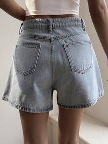 Livesso Pantalones cortos de mezclilla de algodón de unicolor casual para mujer en verano - Lavado ligero - Ver 2