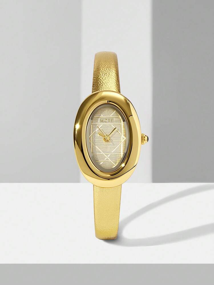 ELLIPTICAL GOLDEN RECTANGLE PATTERN METAL GOLDEN WOMEN'S WATCH