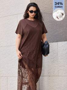 Maija 2026早春新款棕色性感蕾丝吊带连衣裙，可拆卸设计，百搭造型，适合日常、现代优雅、都市浪漫、精致简约、Y2K、乡村音乐节、复古、韩式、机场旅行、街头、教堂、婚礼宾客、生日、商务休闲、约会、派对、外出、机场穿搭 - 棕色 - 查看 5