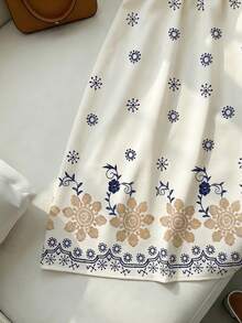 Franclia Đầm kiểu Pháp thanh lịch, cổ chữ V, không tay, thắt eo, in họa tiết, dành cho nữ. - Màu be - Xem 7