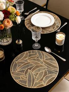 1-8pcs Simple Gold PVC Placemats, Washable, Easy To Clean, Wipe-Clean, Non-Slip, Dining Table Mats, Sweet Reverie, Elegant Placemats, Tabletop Setting, Kitchen Dining Mat, Holiday Wedding Decor - Multicolor - View 2