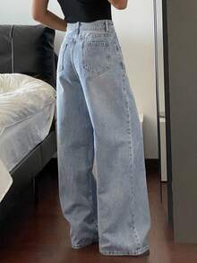 Livesso Quần jeans nữ dáng rộng, thoải mái, kiểu vintage, ống đứng, thích hợp cho mùa xuân, hè, công sở, dạo phố, lễ hội âm nhạc, kỳ nghỉ. - Rửa trung bình - Xem 6