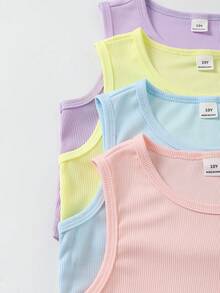 SHEIN Sparklyn Tween Girls' Casual Solid Color Knit Ribbed Tank Top - Multicolor - View 4