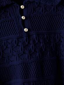 Versatile Solid Color Short Sleeve Hollow-Out Knit Top - Royal Blue - View 5