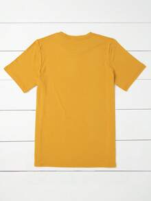 EMERY ROSE Camiseta de manga corta con cuello redondo y estampado animal minimalista para tallas grandes - Mostaza Amarilla - Ver 2