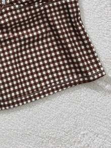 Elavelle 女士随机印花深V领吊带比基尼上衣，春夏款 - 咖啡棕 - 查看 6