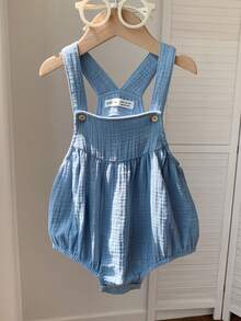 SHEIN Baby Boy Textured Soft Romper, Versatile & Comfortable, Suitable For Summer - Blue - View 5