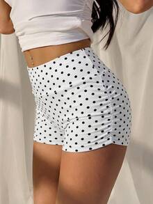 SHEIN EZwear Women's Casual Polka Dot Print Leggings, Summer - White - View 3