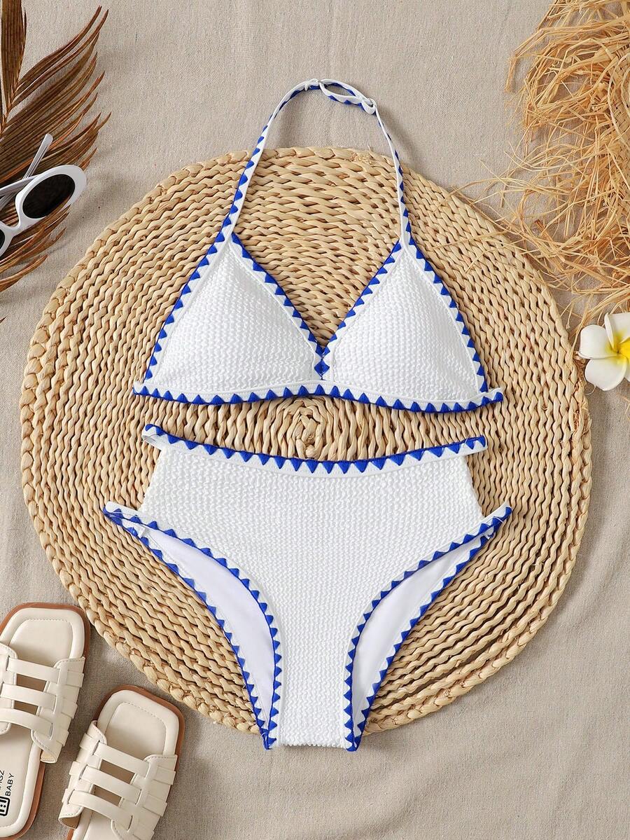 SHEIN Tween Girl Fitted Casual Minimalist Comfortable Textured Fabric Swimwear Set - Apricot - View 1