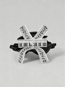 ROMWE 1 Piano Note Pattern Bow Hairpin, Cute Sweet Style Black Polka Dot Top Hat Duckbill Clip, Handmade Lolita Tea Party Hair Accessories Hairpin - Black and White - View 1