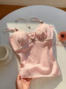 Comfortcana 2026新款春夏女装Y2K 3D立体花卉装饰荷叶边吊带背心，春季女装复活节海滩外出上衣 - 粉色 - 查看 8