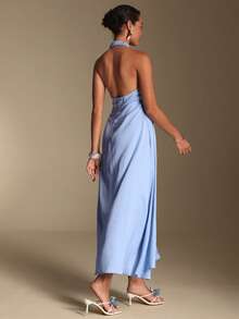 Swim Oasis Vestido largo con abertura y decoración de estrella de mar, estilo de vacaciones, nuevo lanzamiento de verano 2026 - Azul - Ver 2