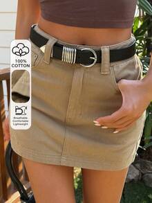 DAZY Women's Regular Waist Super Short Street Casual Washed Denim Mini Skirt Y2k - Khaki - View 1