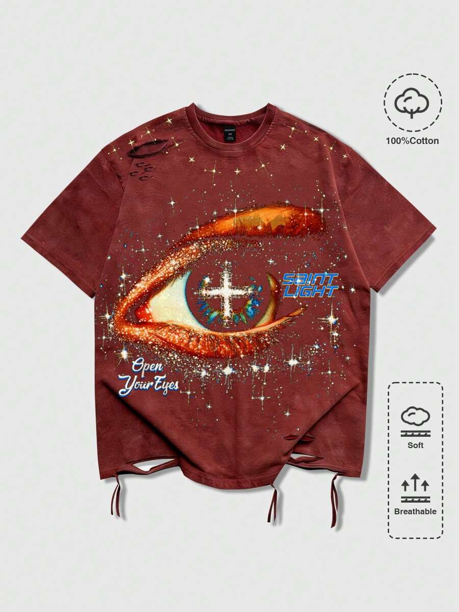 ROMWE MEN Unisex Casual Fashion Short Sleeve T-Shirt - Red - View 1