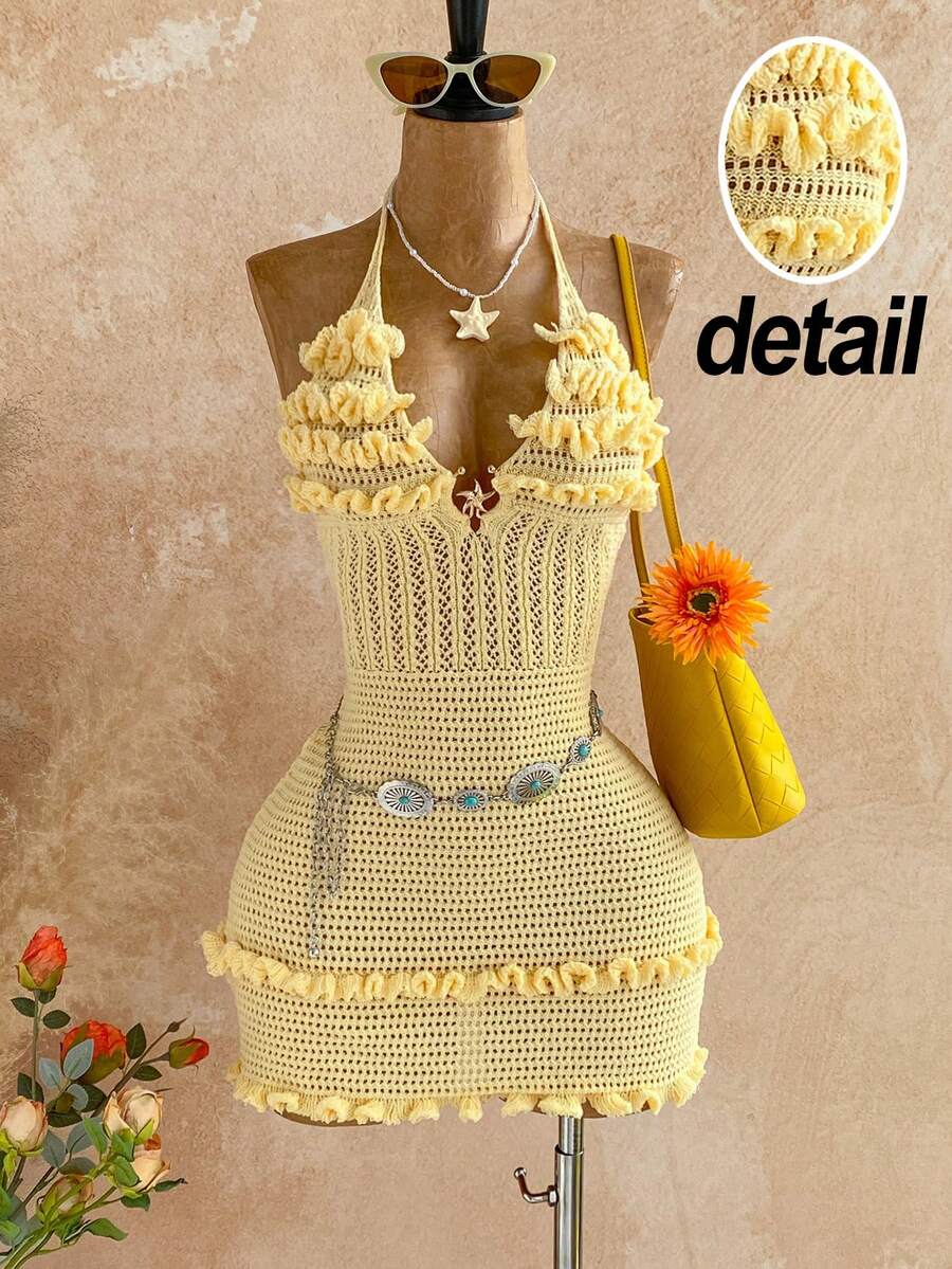 Soleia Đầm hai dây gợi cảm họa tiết sao biển rỗng bằng kim loại, thích hợp cho kỳ nghỉ, lễ hội âm nhạc, phong cách bohemian, du lịch, hẹn hò, tiệc trà chiều. - Màu vàng - Xem 1