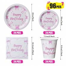 蝴蝶结生日一次性餐盘、餐巾纸和杯子，派对用品套装，可供 24 人使用，一次性纸质派对餐具，适用于生日、婚礼、主题派对和家庭野餐。 - 查看 2