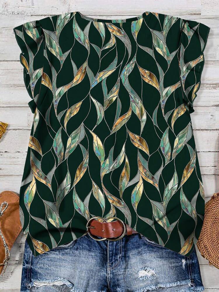 大码休闲简约衬衫，适合夏季穿着 - 綠色 - 查看 2