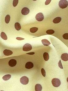 Swim Mod 2pcs/Set Brown And Yellow Polka Dot Bikini,Summer Cute Retro Vintage Beach Holiday Ruffle Bow Halter Triangle Top Side Tie Bathing Suit - Yellow - View 6