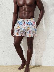 Manfinity Swimmode Men's Drawstring Waist All-Over Print Casual Beach Shorts - Multicolor - View 4