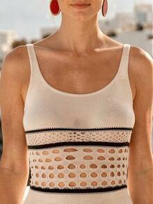 Breezaya Women's Striped Spaghetti Strap Hollow-Out Knit Dress - Apricot - View 7