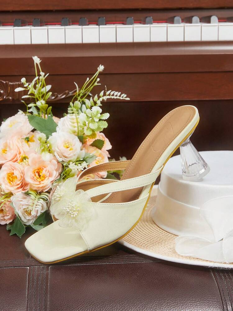 CUCCOO HITCHD Spring/Summer Fashion 3D Floral Decor High Heel Sandals Summer Shoes Wedding Shoes Bride Shoes