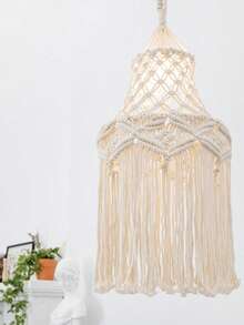 1PC Bohemian Style Tassel Pendant Decor Woven Rope Lampshade Cover Ceiling Light Fixture Decoration Charm Hanging Ornament For Living Room Bedroom Nursery Wedding Party Home Decor Accessory Handmade No Light Included - Ivory - View 7