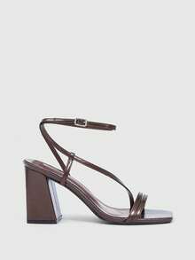 CUCCOO SZL Women Shoes Burgundy Stripe Strap Ankle Strap Fashion Basic Commuter Square Toe Thick Heel Sandals Prom Heels Summer - Burgundy - View 3