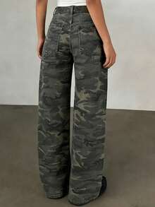 DAZY Quần jeans ống rộng dài, bạc màu, phong cách vintage, bạc màu như râu mèo. - màu xanh lá - Xem 2
