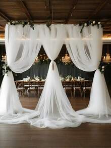 2/4PCS Sheer Soft Flowing White Tulle Fabric For Outdoor Wedding Arch Backdrop Chair Ceiling Decoration Party Backdrop Curtains Terrace Pergola Veranda With Rod Pocket Design - White - View 2