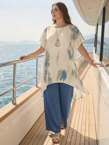 Rosumi 大码女装两件套：扎染印花衬衫和裤子 - 彩色 - 查看 5