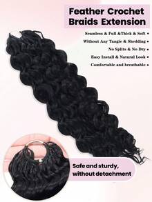 Tóc giả móc sợi Boho Braids làm từ 100% tóc thật Remy, kiểu sóng nước, màu đen tự nhiên, kiểu tóc nối móc sợi Feather Line, không thắt nút, đã được tách sẵn, dài 18-24 inch, 50g. - SNatural - Xem 4
