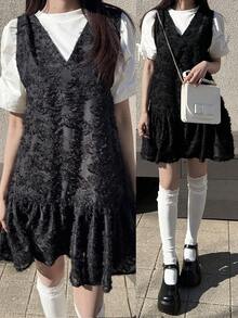 FRIFUL Áo choàng nữ hở lưng, thắt nơ, in hoa, kiểu dáng suông. - màu đen - Xem 1