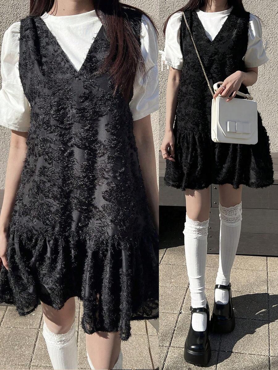 FRIFUL Áo choàng nữ hở lưng, thắt nơ, in hoa, kiểu dáng suông. - màu đen - Xem 1