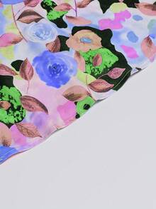 SHEIN Franclia 花卉印花装饰，浪漫假日度假风格女士V领短袖衬衫 - 彩色 - 查看 5