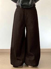 DAZY Quần jeans ống rộng dáng suông thời trang thường ngày cho nữ, thích hợp đi làm. - màu nâu - Xem 4