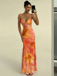 Aloruh Đầm ôm sát in họa tiết, dây mảnh, buộc eo, thích hợp cho kỳ nghỉ hè của nữ, dành cho mùa xuân/hè. - Nhiều màu - Xem 5