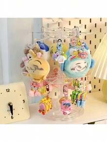 1pc Adjustable 2-Tier Rotating Key Holder Display Stand, Multifunctional Plastic Desktop Organizer Rack For Storing Keychains, Badges, Jewelry, Necklaces, Bracelets And Accessories - Multipurpose Collection And Prize Rack, Ideal For Valentine's Day, Sun Protection, Travel And Back To School - Clear - View 7