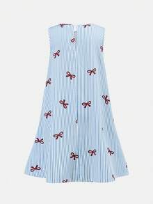 SHEIN 少女碎花束腰休闲连衣裙，时尚百搭，适合度假和拍照穿着 - 藍色 - 查看 2